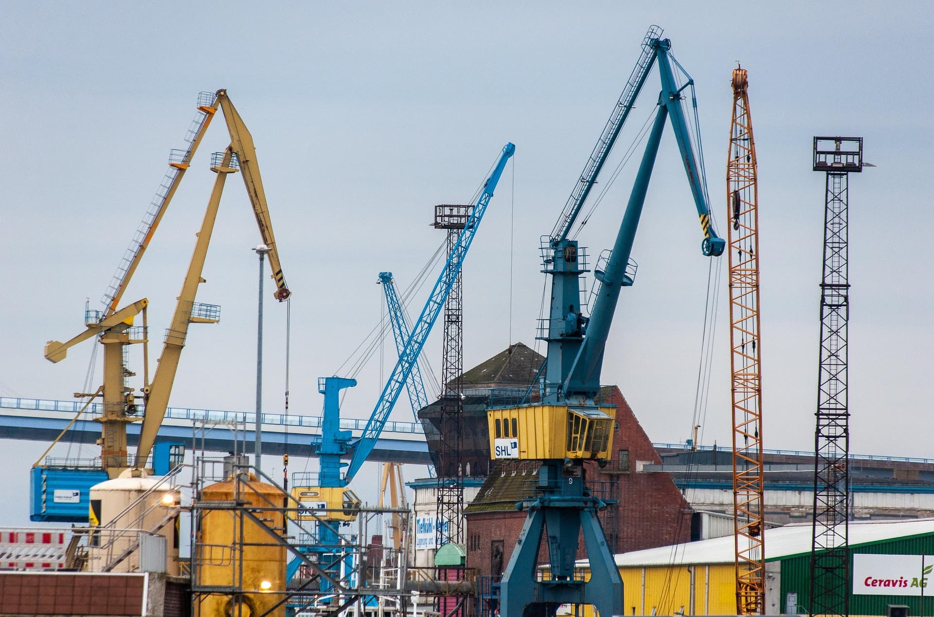 Harbour cranes at an industrial port